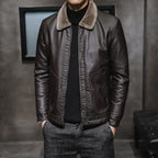 Men Jacket | Full-Zip Faux Leather with Faux Fur Collar