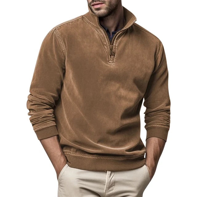 Men Sweater | Half-Zip Collar with Ribbed Cuffs and Hem