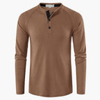 Men T-Shirt | Waffle-Knit Henley with Relaxed Fit Long Sleeve