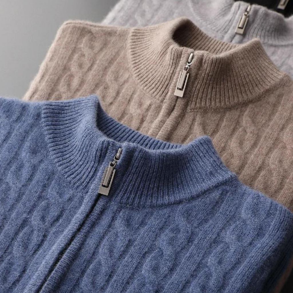 Men Sweater | Cable Knit Half-Zip Standing Collar Regular Fit