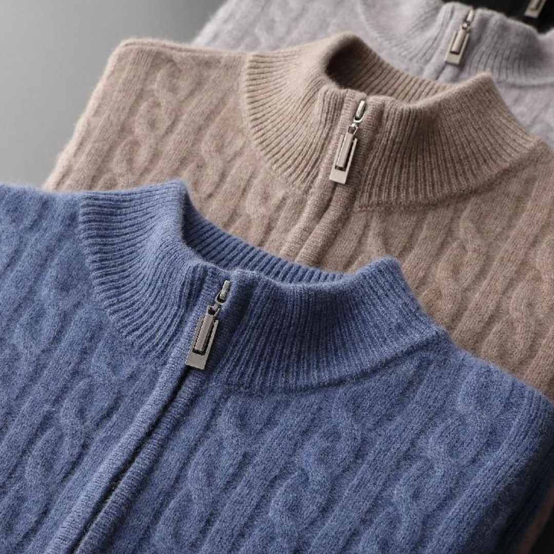 Men Sweater | Cable Knit Half-Zip Standing Collar Regular Fit
