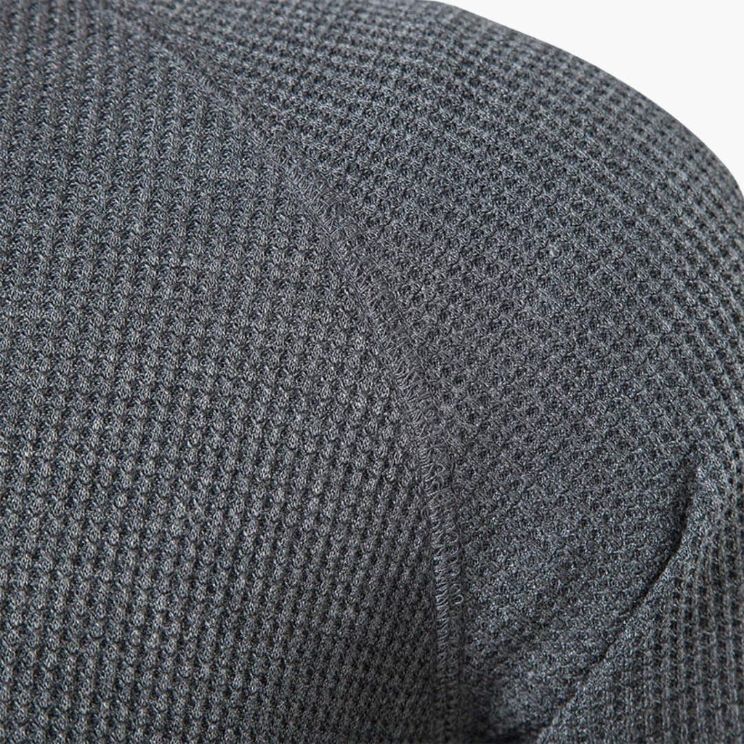 Men T-Shirt | Waffle-Knit Henley with Relaxed Fit Long Sleeve