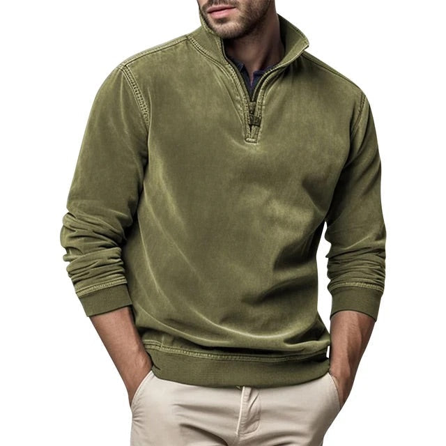 Men Sweater | Half-Zip Collar with Ribbed Cuffs and Hem