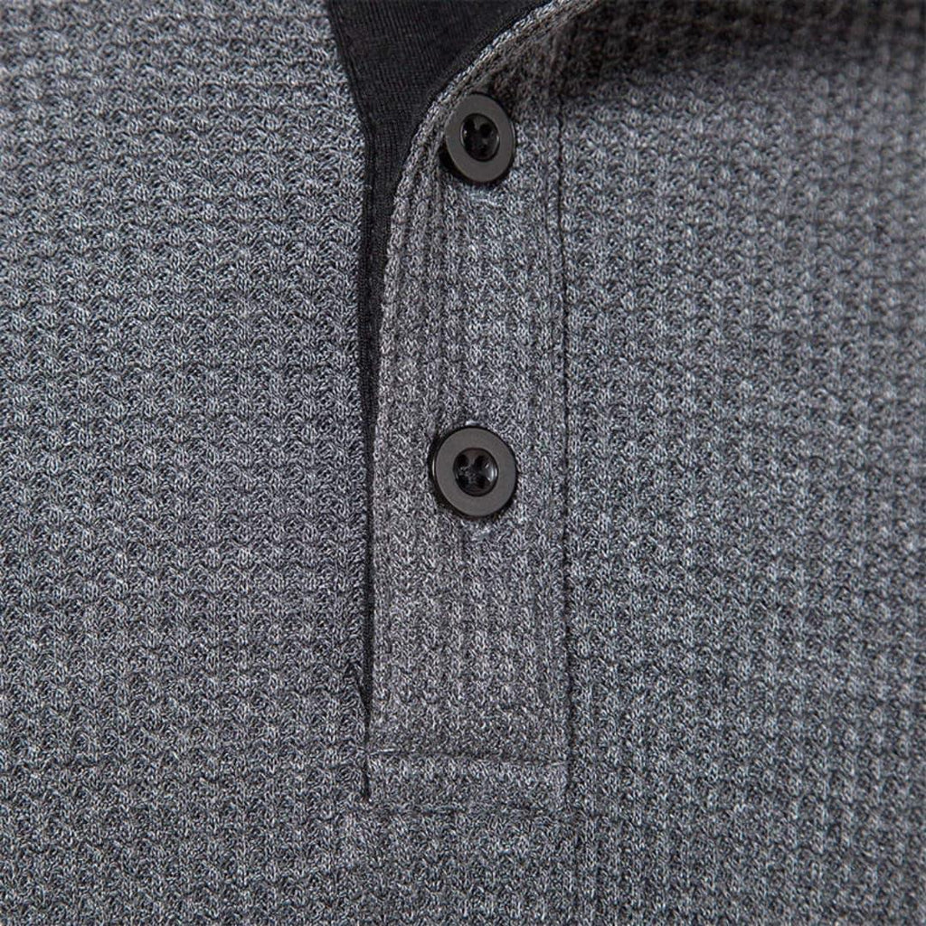 Men T-Shirt | Waffle-Knit Henley with Relaxed Fit Long Sleeve