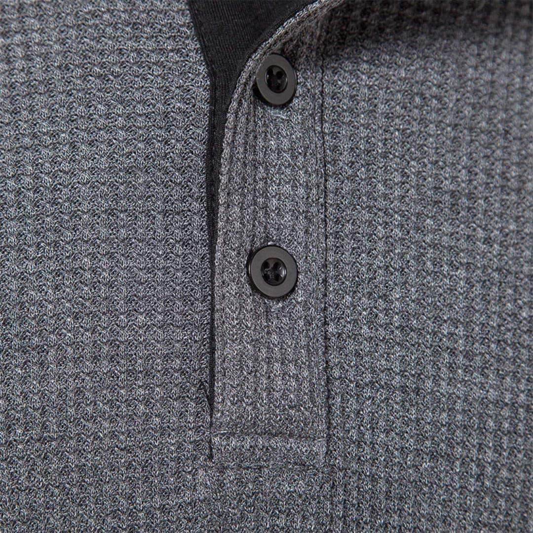 Men T-Shirt | Waffle-Knit Henley with Relaxed Fit Long Sleeve