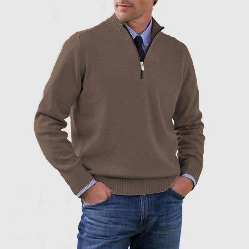 Men Sweater | Quarter-Zip Stand Collar with Ribbed Trim