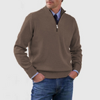 Men Sweater | Quarter-Zip Stand Collar with Ribbed Trim