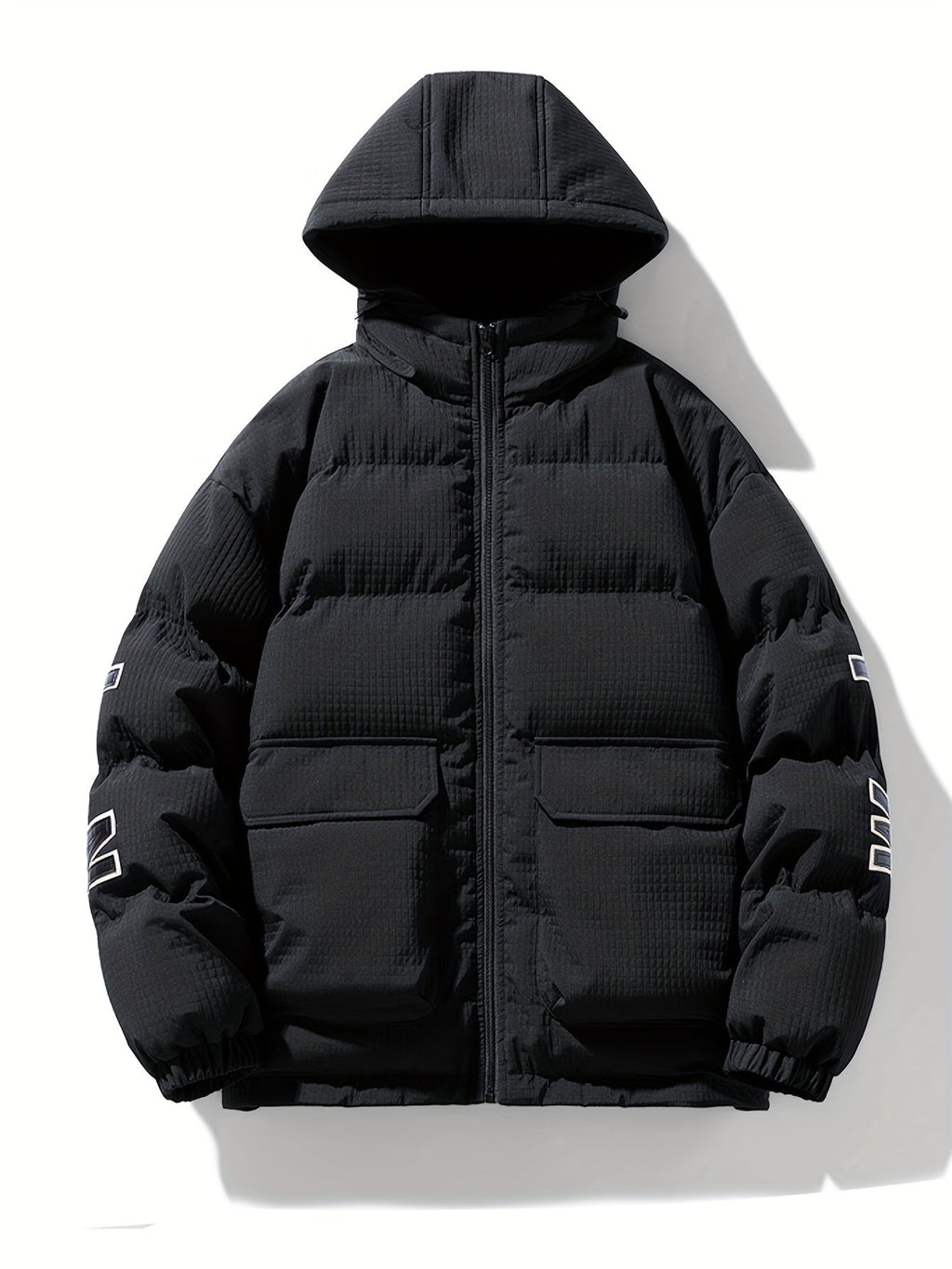 Men Puffer Jacket | Quilted Hood with Graphic Back Print