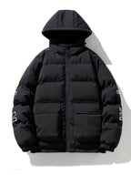 Men Puffer Jacket | Quilted Hood with Graphic Back Print
