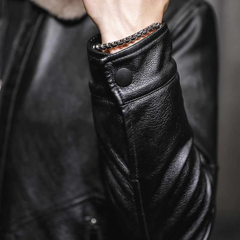 Men Jacket | Full-Zip Faux Leather with Faux Fur Collar