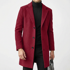 Men Coat | Slim Fit Mid-Thigh Length Three-Button Front