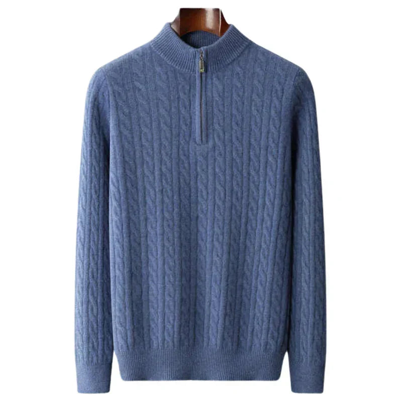 Men Sweater | Cable Knit Half-Zip Standing Collar Regular Fit