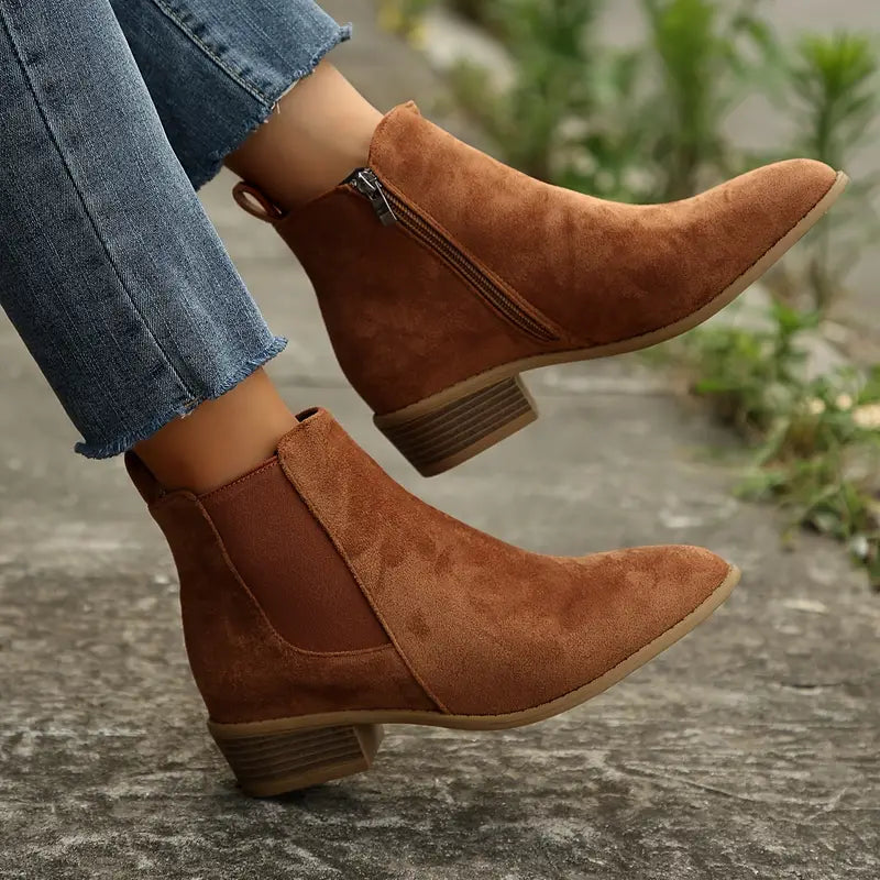 Women Boots | Chelsea Style with Block Heel and Side Zip