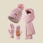 Women Set | Ribbed Knit Beanie Scarf and Gloves Three-Piece