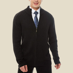Men Cardigan | Zip-Up Ribbed Knit with Stand Collar Fit