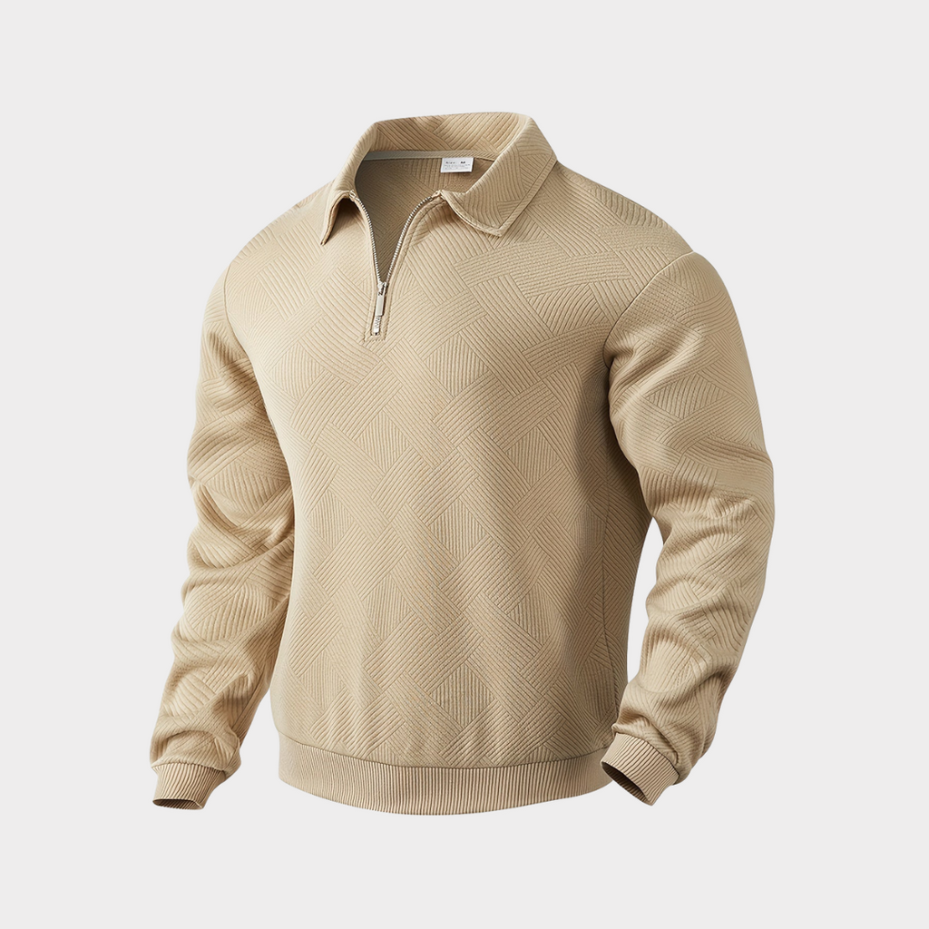 Men Sweater | Quarter-Zip Turtleneck with Geometric Knit Pattern
