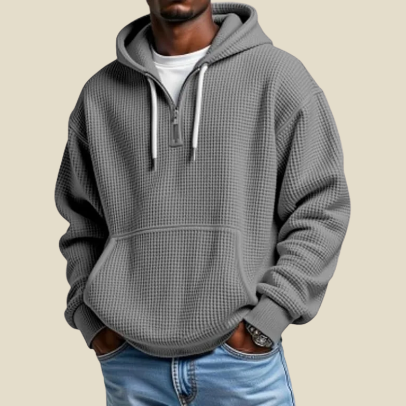 Men Hoodie | Quarter-Zip Relaxed Fit with Kangaroo Pocket