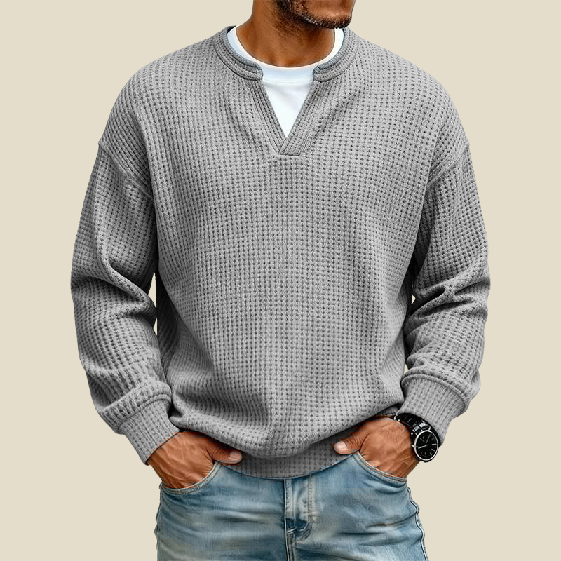 Men Sweatshirt | Relaxed Fit with Waffle Texture Detail