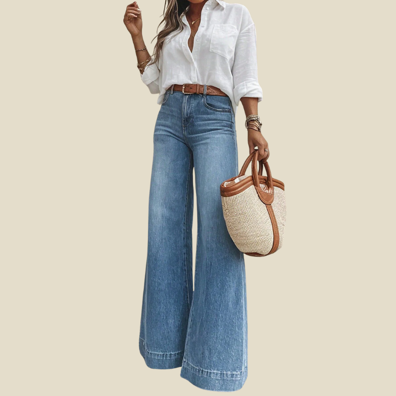 Women Trousers | High-Rise Wide Leg with Vintage Wash Denim