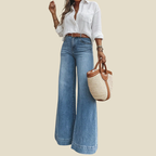 Women Trousers | High-Rise Wide Leg with Vintage Wash Denim