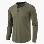 Men T-Shirt | Waffle-Knit Henley with Relaxed Fit Long Sleeve