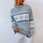 Women Sweater | Loose Fit Round Neck with Ribbed Cuffs