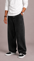 Men Jeans | Loose Fit Wide Leg with Zip and Button Fly