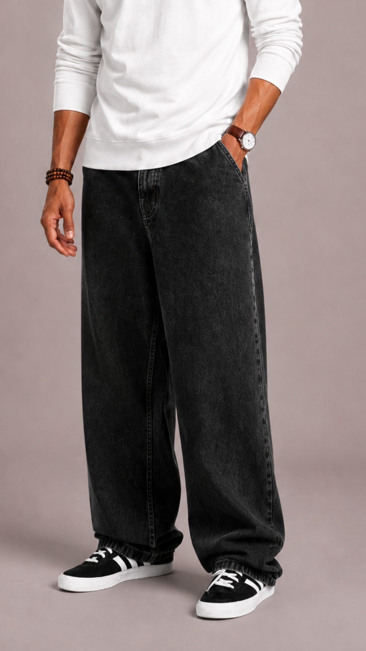 Men Jeans | Loose Fit Wide Leg with Zip and Button Fly