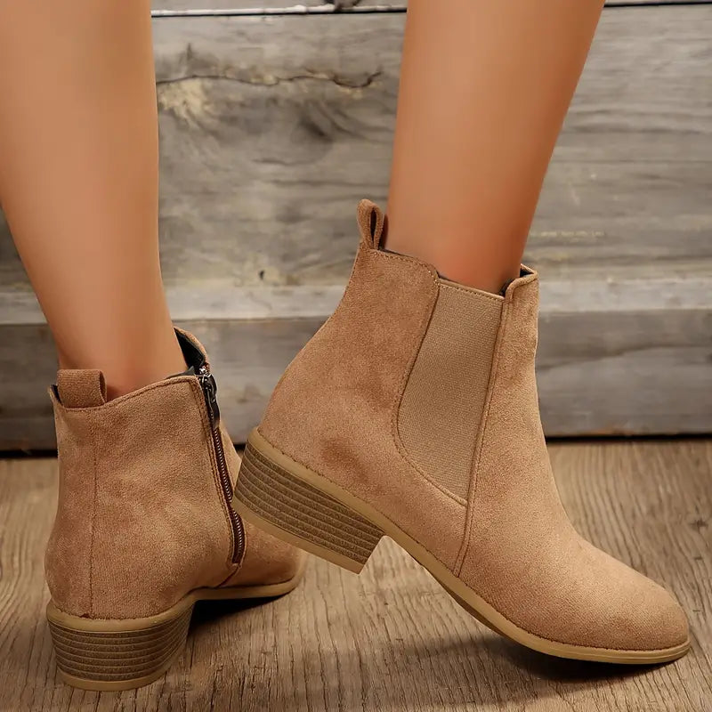Women Boots | Chelsea Style with Block Heel and Side Zip