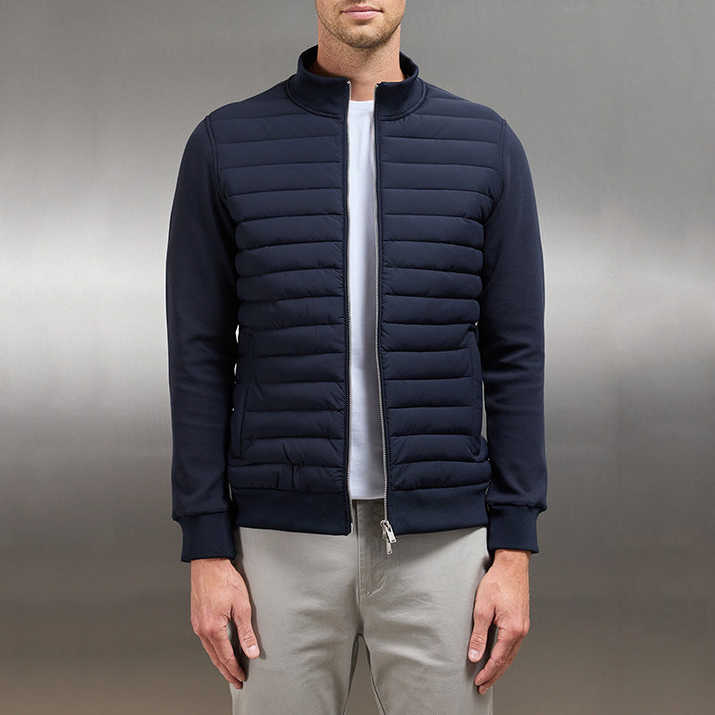 Men Jacket | Quilted Panel Front with Stand Collar Zip