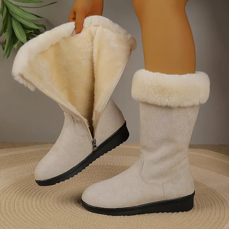 Women Boots | Mid-Calf Height with Faux Fur Cuff Trim