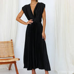 Women Dress | V-Neck Maxi Cut with Pleated Flowing Silhouette