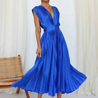 Women Dress | V-Neck Maxi Cut with Pleated Flowing Silhouette
