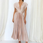 Women Dress | V-Neck Maxi Cut with Pleated Flowing Silhouette