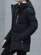 Men Puffer Jacket | Hooded Mid-Length with Zip Pockets