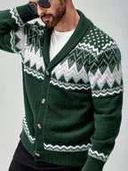 Men Cardigan | Shawl Collar Fair Isle Pattern Button Front