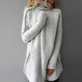 Women Sweater | Loose Fit with Draping Collar Extended Length
