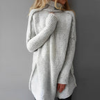 Women Sweater | Loose Fit with Draping Collar Extended Length