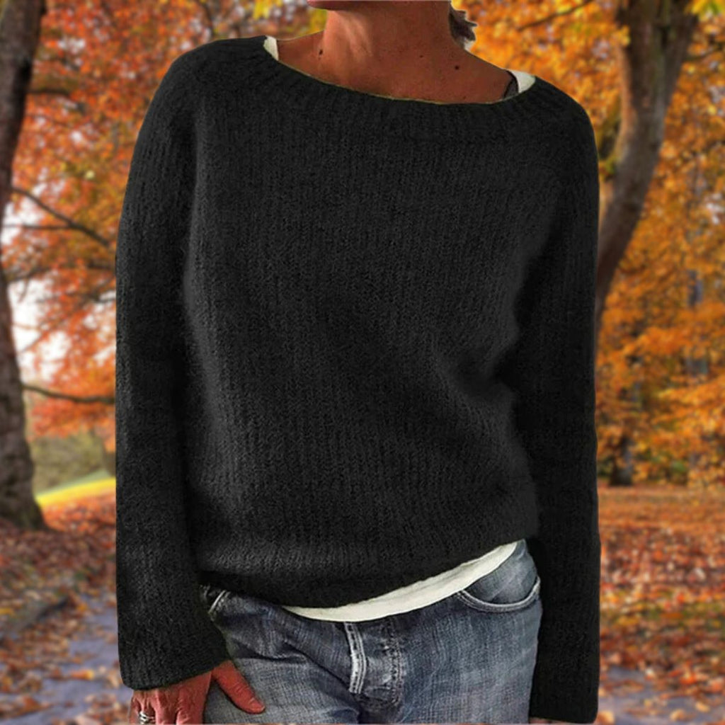 Women Sweater | Loose Fit Knit with Boat Neckline
