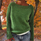 Women Sweater | Loose Fit Knit with Boat Neckline