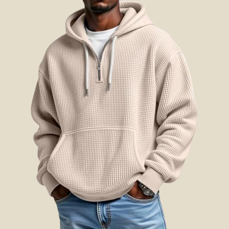 Men Hoodie | Quarter-Zip Relaxed Fit with Kangaroo Pocket