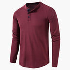 Men T-Shirt | Waffle-Knit Henley with Relaxed Fit Long Sleeve