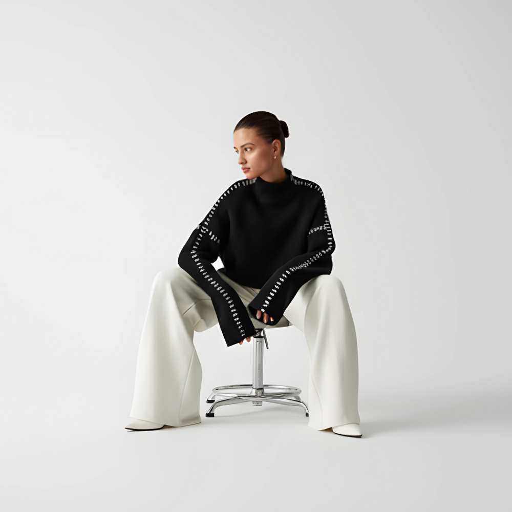 Women Sweater | Loose Fit Pullover with Sleeve Detail
