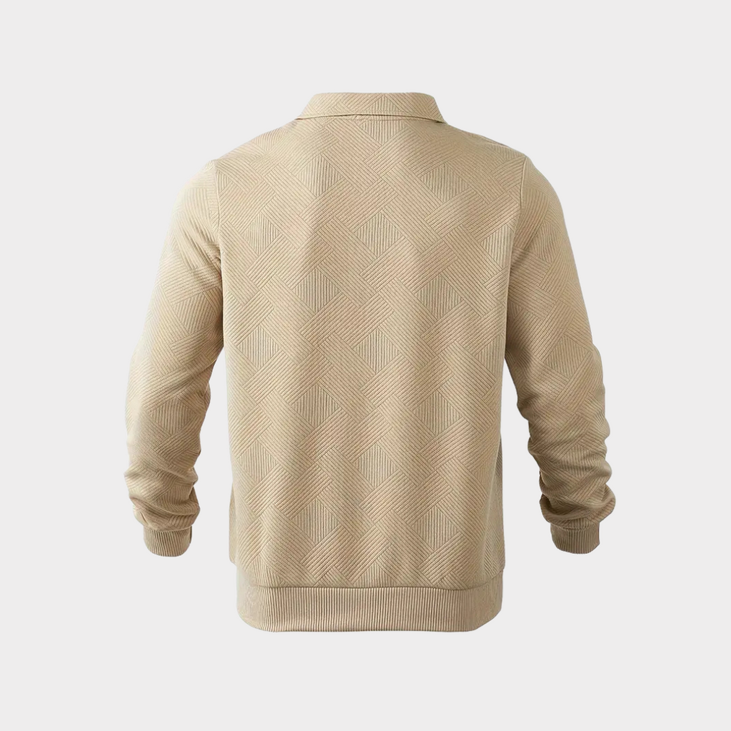 Men Sweater | Quarter-Zip Turtleneck with Geometric Knit Pattern