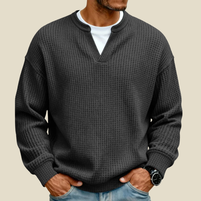 Men Sweatshirt | Relaxed Fit with Waffle Texture Detail