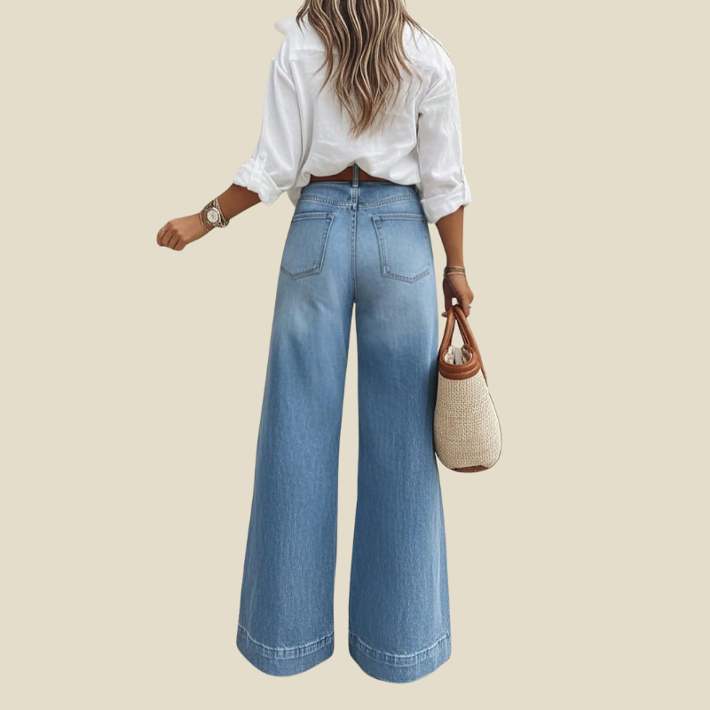 Women Trousers | High-Rise Wide Leg with Vintage Wash Denim