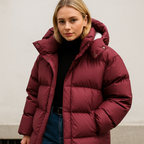 Women Coat | Quilted Loose Fit with Fixed Hood for Winter