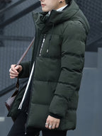 Men Puffer Jacket | Hooded Mid-Length with Zip Pockets