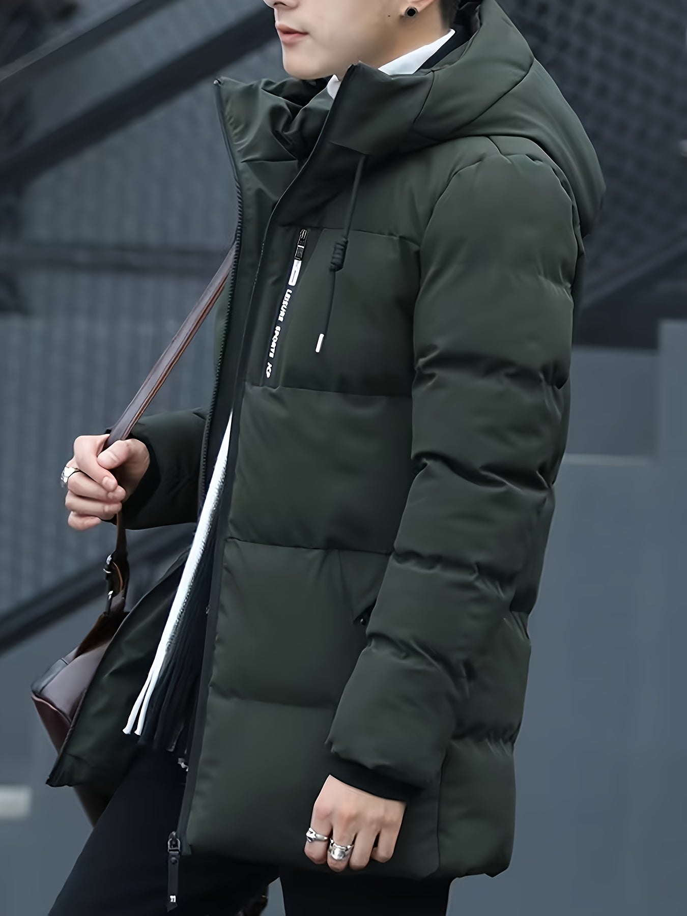 Men Puffer Jacket | Hooded Mid-Length with Zip Pockets