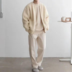 Men Cardigan | Zip-Up Crew Neck Ribbed Knit with Pockets